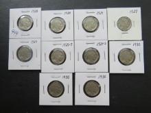 (2) 1928-P, (3) 1929-P , (2) 1929-S, (3) 1930-P Buffalo Nickels