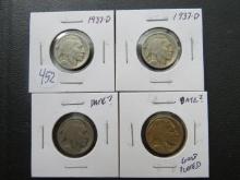 (2) 1937-D, no date, no date/gold plated Buffalo Nickel