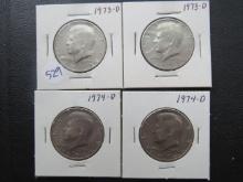 (2) 1973-D, (2) 1974-D Kennedy Half Dollar