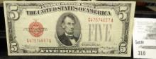 Series 1928C $5 U.S. Note Red Seal.