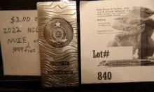 2022 Nuie Two Dollar Coin, NCLT in the form of a One Ounce rectangular .999 Fine Silver Ingot.