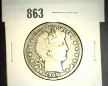 1908 S Barber Half Dollar. Good+.