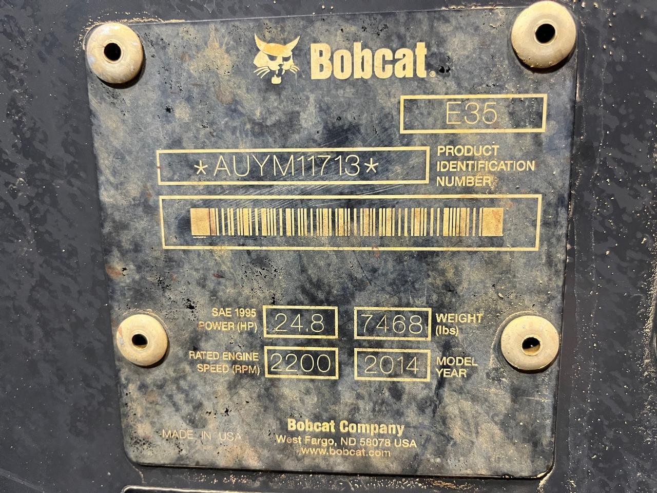2014 Bobcat E35i Mini Excavator