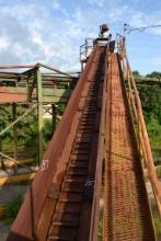 60' INCLINE ALL STEEL WASTE CONVEYOR W/ 110 LADDER BACK CHAIN W/ DRIVE (COMING OUT FROM HOG)