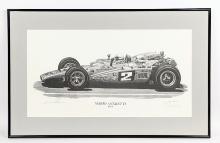 Framed Mario Andretti Autographed Litho