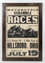 Framed 1960's Motorcycle Scramble Races Poster
