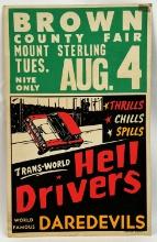 Vintage Hell Drivers Auto Daredevils Brown Co Sign