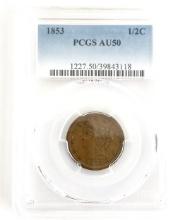 1853 U.S. Coronet Type Half Cent PCGS AU 50