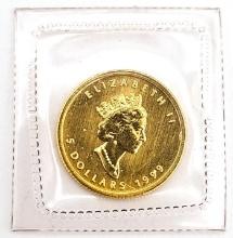 1999 1/10th Oz Canadian Gold Maple Leaf Coin