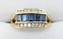 Ladies 14K Yellow Gold Sapphire & Diamond Ring