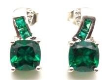 Sterling Silver Emerald & Genuine Diamond Earrings