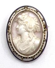 10K Yellow Gold Cameo Brooch