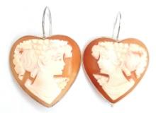 Italian Sterling Carved Shell Cameo Earrings