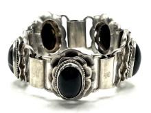 Sterling Silver and Onyx Concho Bracelet