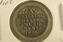1816 DANISH WEST INDIES SILVER 10 SKILLING .0489