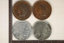 4-METAL REPLICAS OF US COINS: 2-1877 INDIAN HEAD