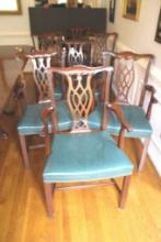 GROUP OF 7 CHIPPENDALE STYLE ARM DINING CHAIRS