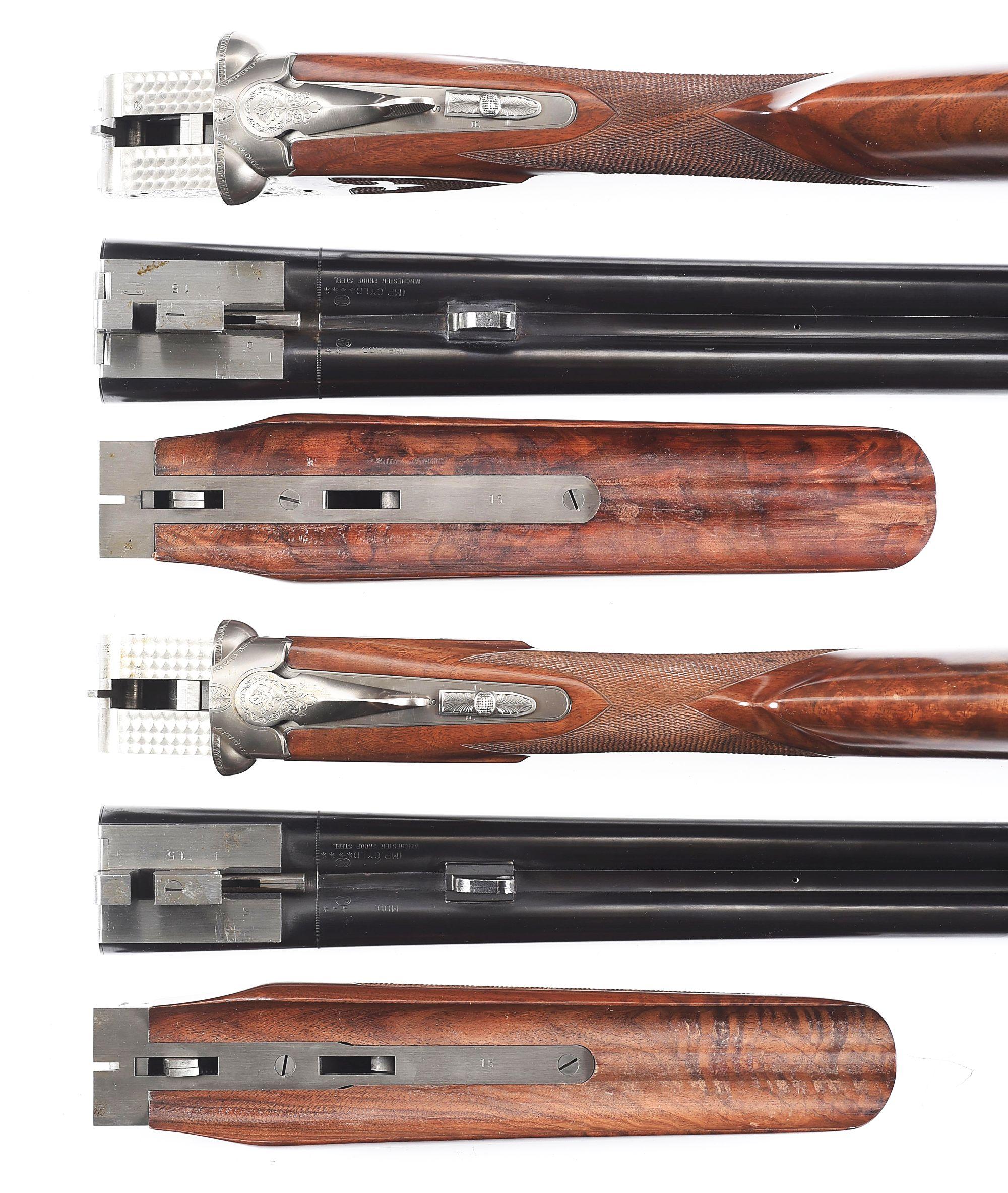 (M) CASED PAIR OF WINCHESTER MODEL 23 GRANDE CANADIAN SIDE BY SIDE SHOTGUNS IN 12 AND 20.
