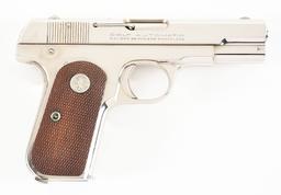 (C) EXCELLENT NICKEL COLT MODEL 1903 POCKET HAMMERLESS SEMI AUTOMATIC PISTOL WITH BOX.