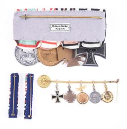 CASED IMPERIAL GERMAN WWI MEDAL BAR, MINIATURES, AND RIBBON BARS.