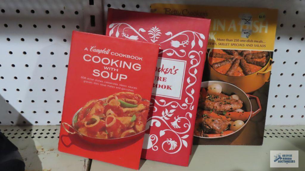 Two Betty Crocker cookbooks and Campbell cookbook