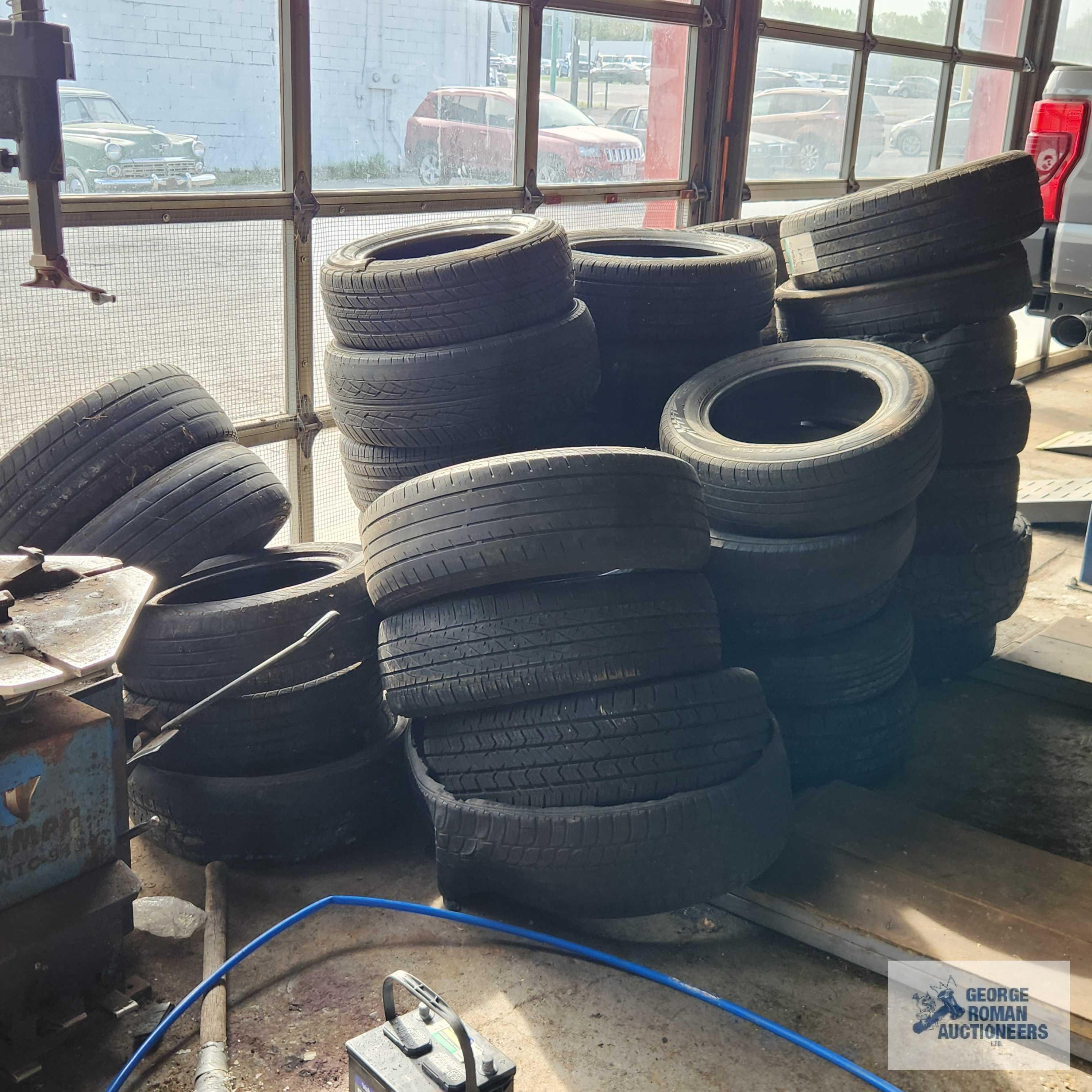 Lot of assorted tires and tire pieces. Must take all.