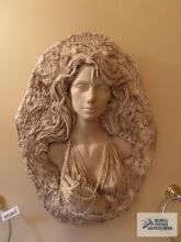 Dimensional plaque of girl figurine wearing pearls