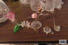 Swarovski like turtle and mouse. Glass floral decorations.