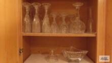 Lot of assorted stemware and triangle shaped candy dish
