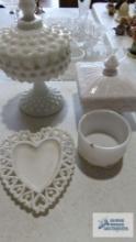 Milk glass covered candy dishes and etc