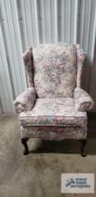 Floral wingback chair with Queen Anne legs made by Craftmaster Furniture Corporation, Taylorsville