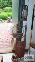 Dietz lantern, sled decoration, hay hook, sifter, and etc