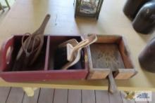 rustic wooden press, antique wooden spoon and etc