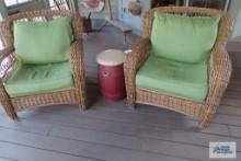 Two wicker armchairs by Allen and Roth