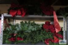 Christmas decorations on two shelves