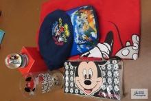 Mickey Mouse shirt, hat, coupon holder, 2004 snow globe and glass