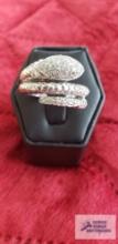 Sterling silver snake ring, 8.43 G with approximately half carat diamonds, marked 925 EA