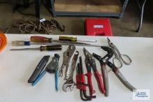 Robo grips, tin snips, screwdrivers, Allen wrenches, wire stripper and etc