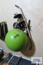 Body sport exercise ball, hand weights and etc in basement