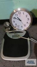 Digital scale, battery powered clock, and light