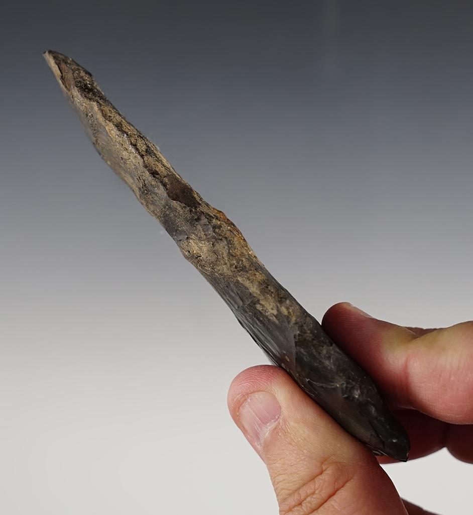 4 1/2" Archaic Knife made from Coshocton Flint. Found in Licking Co., Ohio.