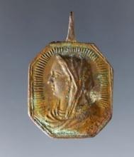 1 3/16" Octagon Religious Trade Medal with Jesus and Mother Mary. White Springs Site, NY.