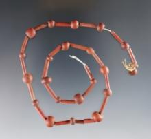 14 1/2" Strand of Redwood Rounds and Red Straw Beads - Dann Site in Lima, Monroe Co., NY.