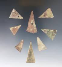 Set of 8 Kettle Points, some perforated, Dann Site in Lima, Monroe Co., New York.