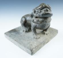 Very Rare 8 1/2" 17th C. Chinese Qing Stone Shoemaker Weight with Foo Dog. China.