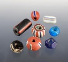 Set of 8 Beads including Large Drawn, Can Stripes Paddle & more. Townley Reed Site, New York.