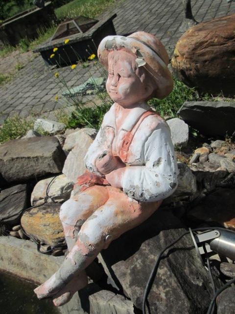 Concrete Fishing Boy and Girl Sitter Statues