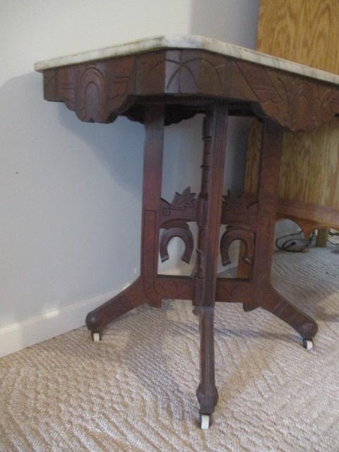 Antique Victorian Eastlake Occasional Table with Marble Top