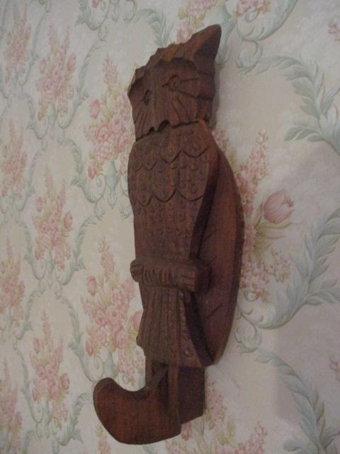 Two Vintage Hand Carved Jumping Jack Owl Coat Hook and Bear Puppet