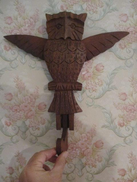 Two Vintage Hand Carved Jumping Jack Owl Coat Hook and Bear Puppet